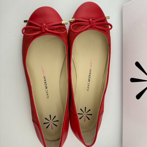 ISAAC MIZRAHI LIVE! Red Leather Ballet Flats with Bow – Size 7M - Picture 8 of 8